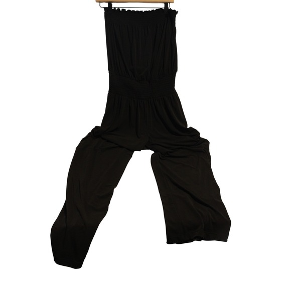 Grass Collection Black Strapless Jumpsuit Smocked Romper Wide Leg Womens - Picture 1 of 3